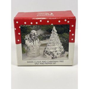 NEW Vintage International Silver Co Santa Christmas Tree Salt Pepper Shaker Set